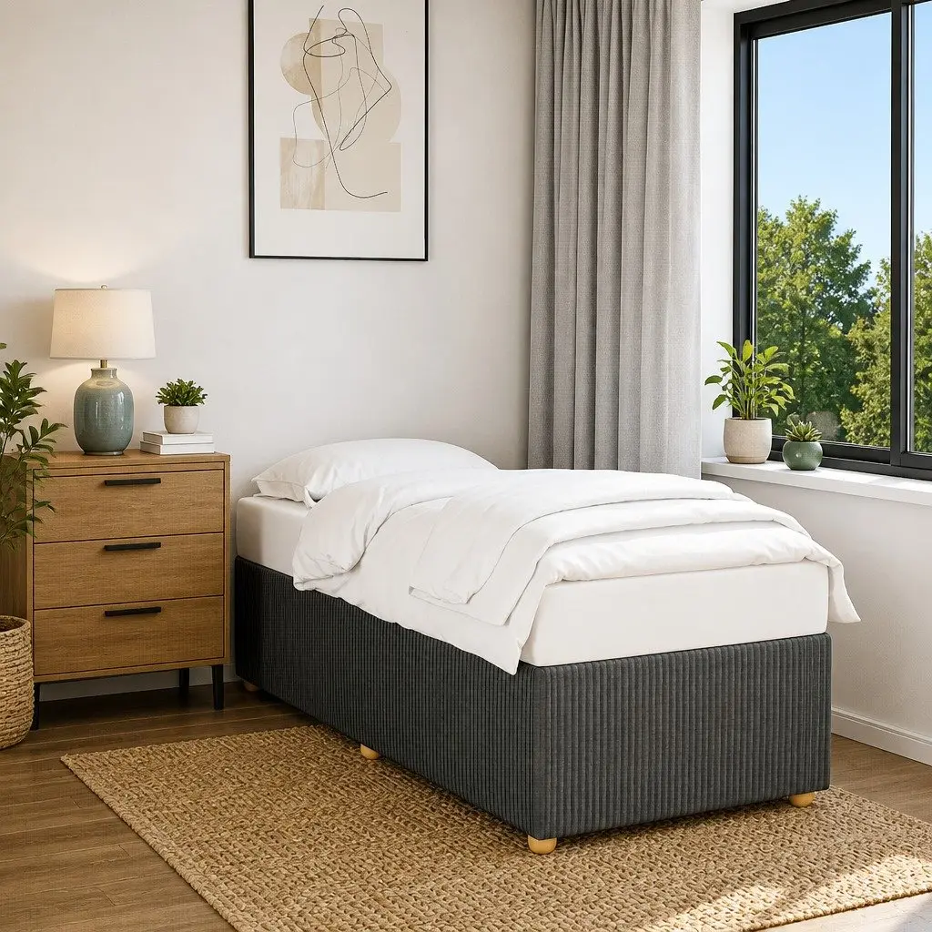 Grey Fabric Upholstered Bed Frame 90x190cm Slatted Base