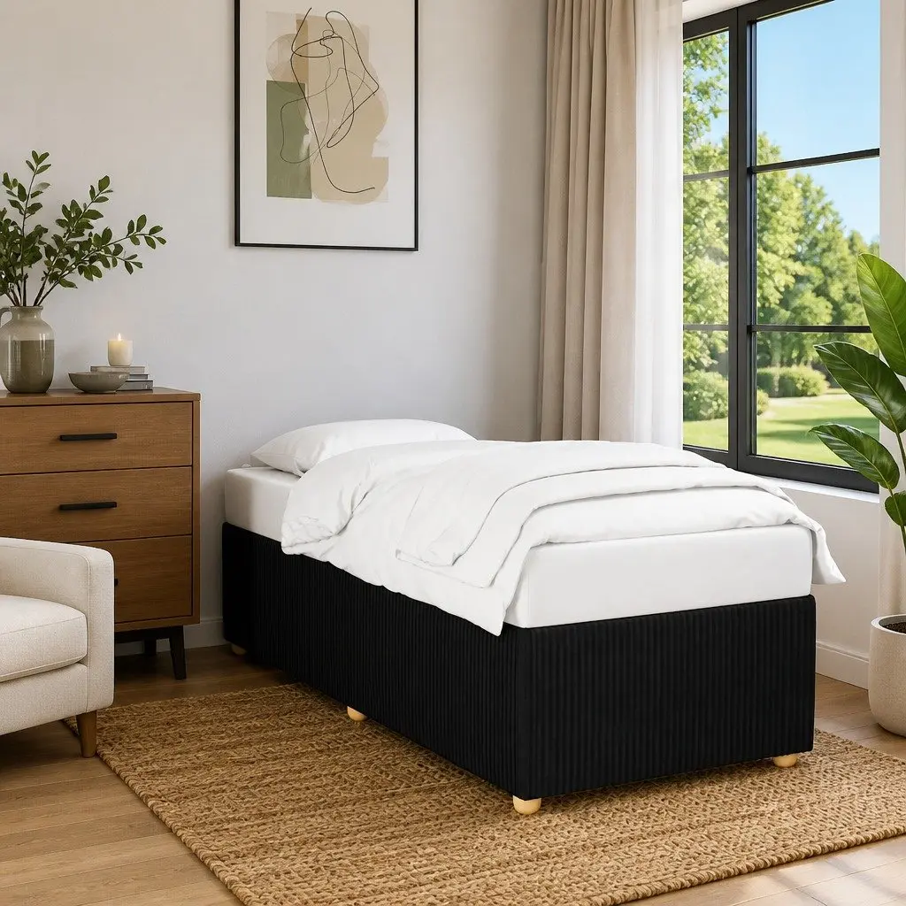 Bed Frame Black Fabric Upholstered 90x190 cm Slatted Base