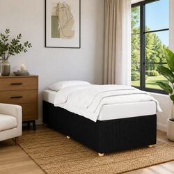 Bed Frame 90x190 cm Black Fabric Upholstered Platform Slatted Base Bedroom