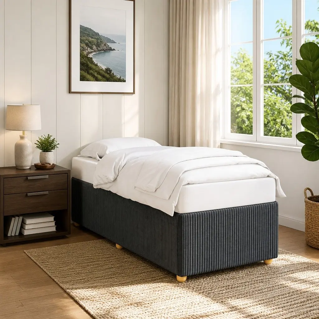 Bed Frame 90x190 cm Grey Fabric Velvet Slatted Base Bedroom Furniture