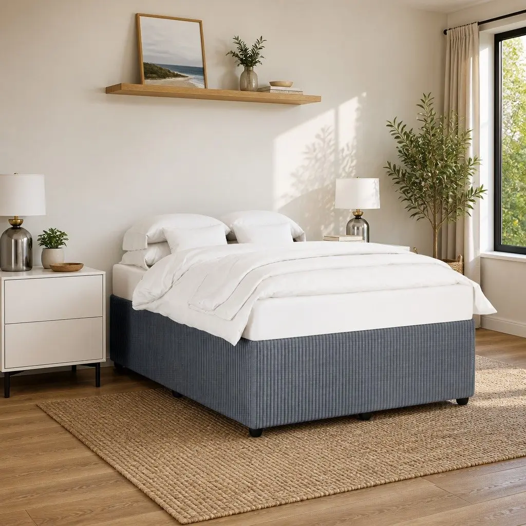 Double Bed Frame Upholstered in Grey Velvet with Slat Support System