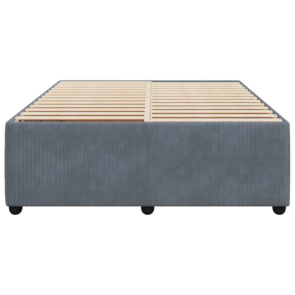 Double Bed Frame Upholstered in Grey Velvet with Slat Support System