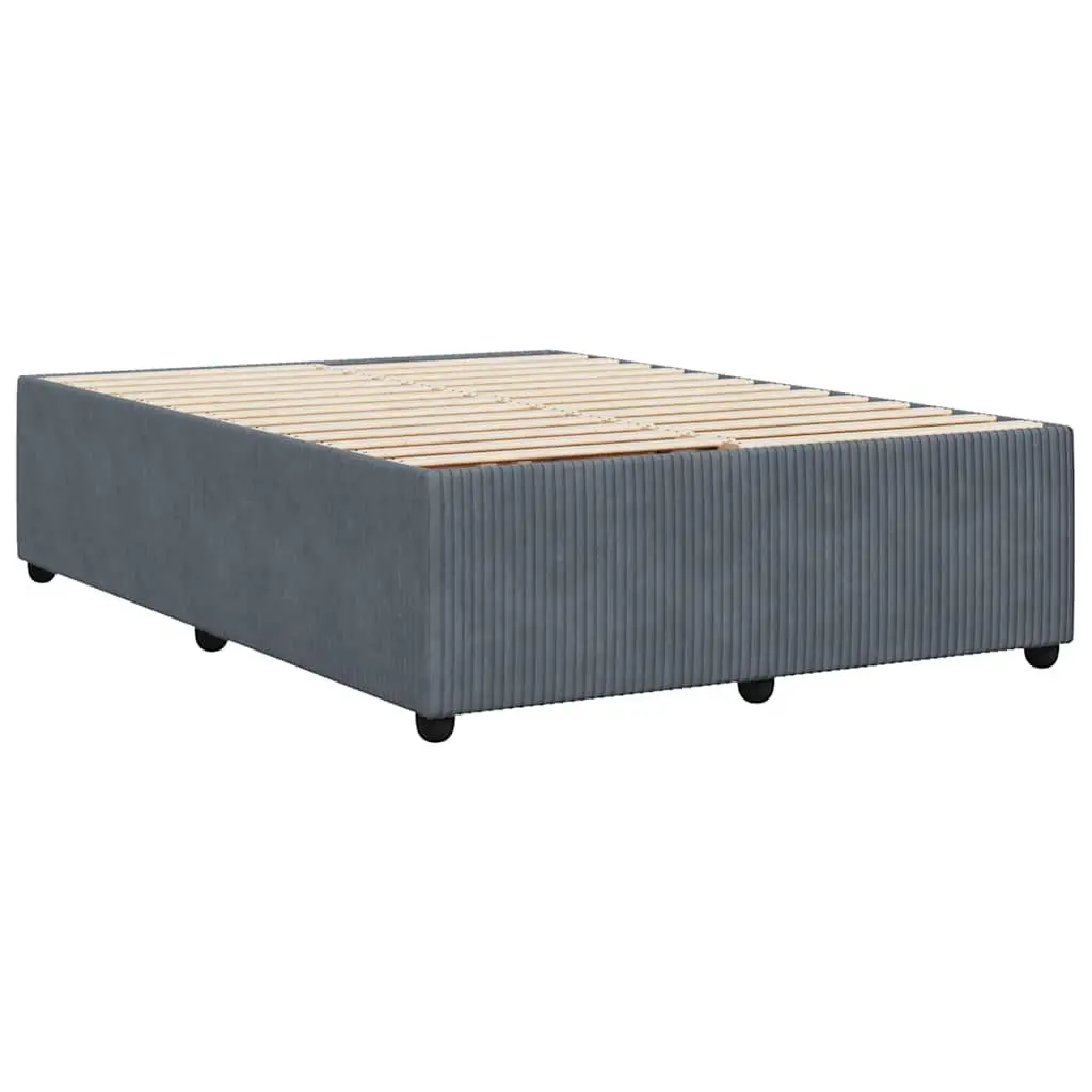 Double Bed Frame Upholstered in Grey Velvet with Slat Support System