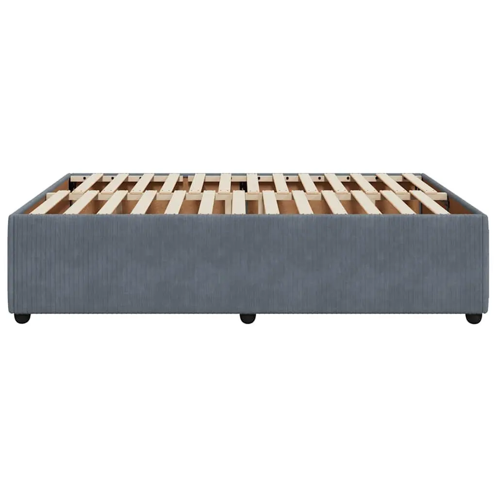 Double Bed Frame Upholstered in Grey Velvet with Slat Support System