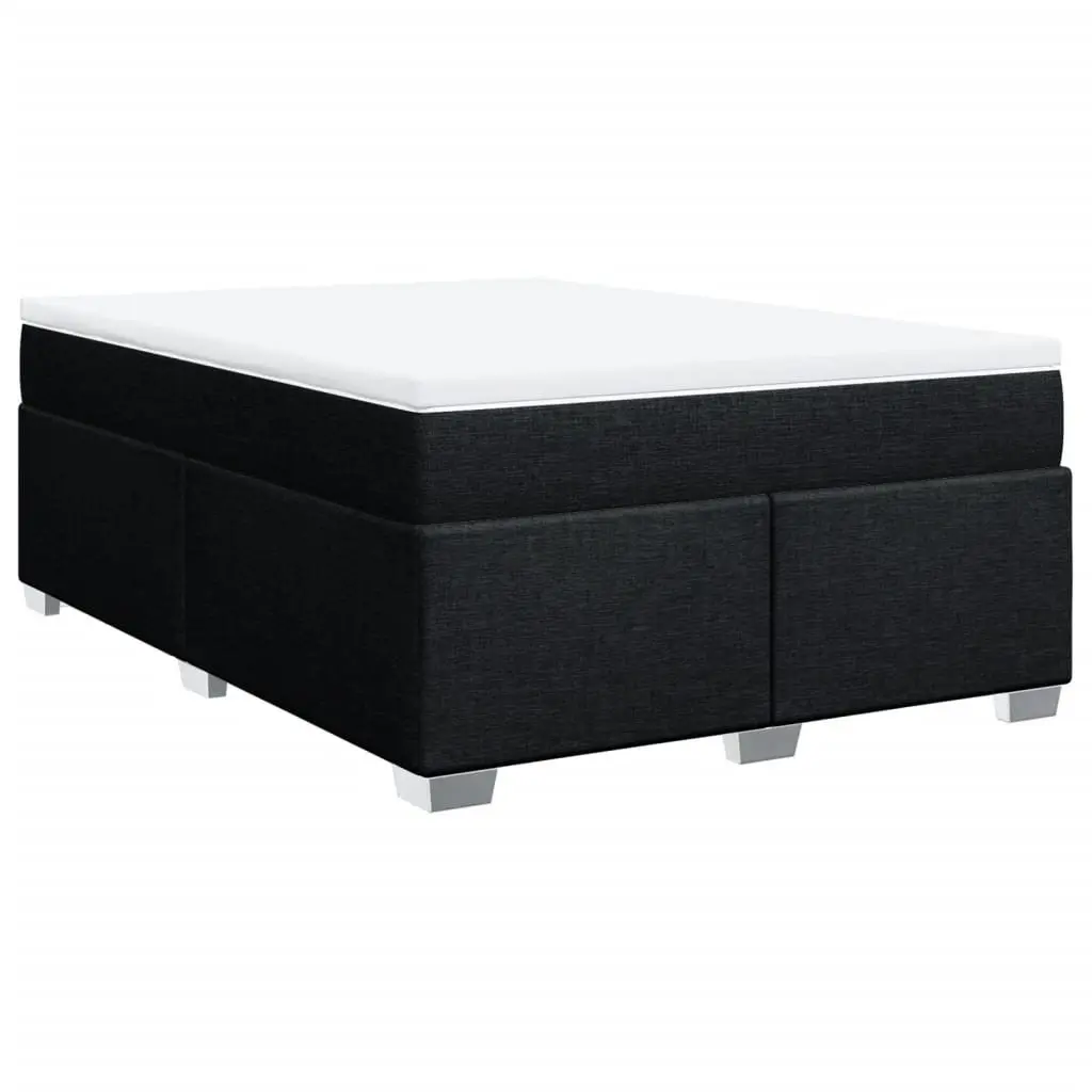 Box Spring Bed Pocket Mattress Polyester Fabric Frame Slats Support Black