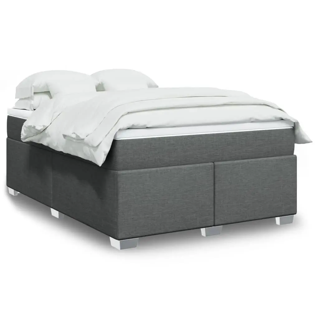 Queen Box Spring Bed with Pocket Mattress Topper Light Grey Fabric Bedroom