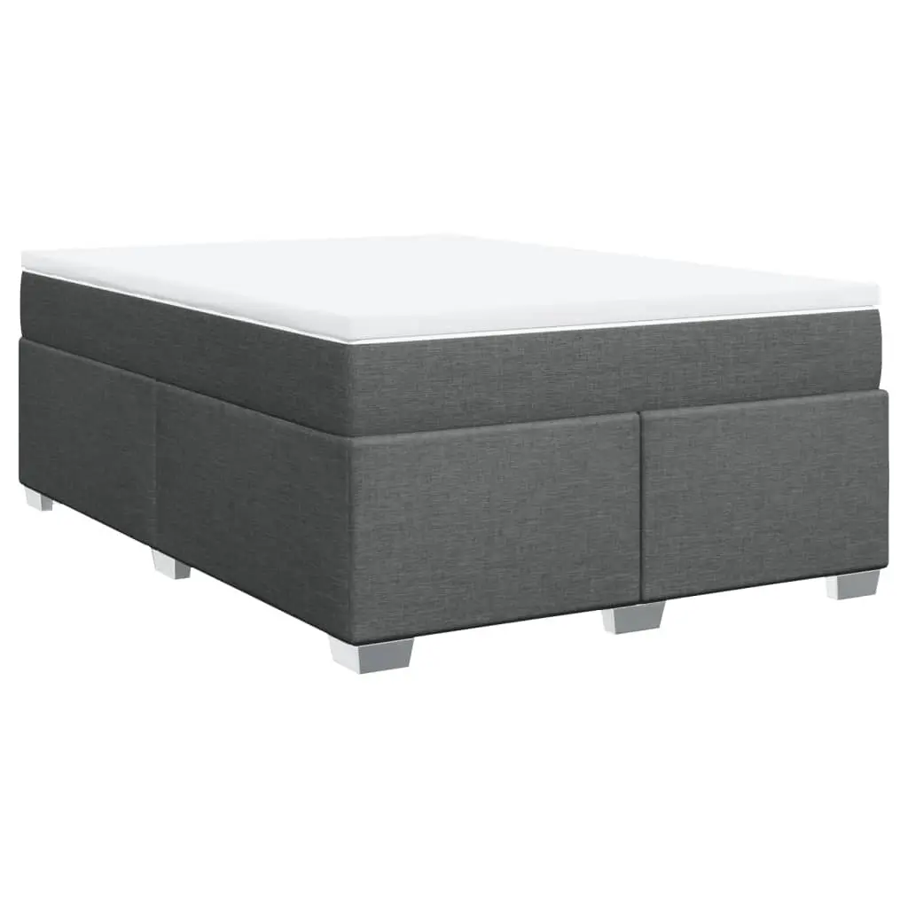 Queen Box Spring Bed with Pocket Mattress Topper Light Grey Fabric Bedroom