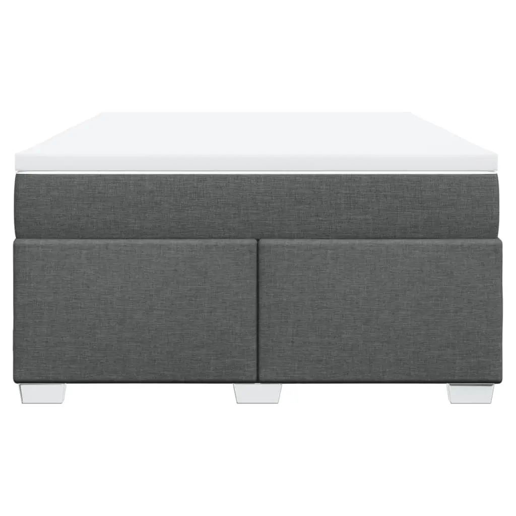 Queen Box Spring Bed with Pocket Mattress Topper Light Grey Fabric Bedroom