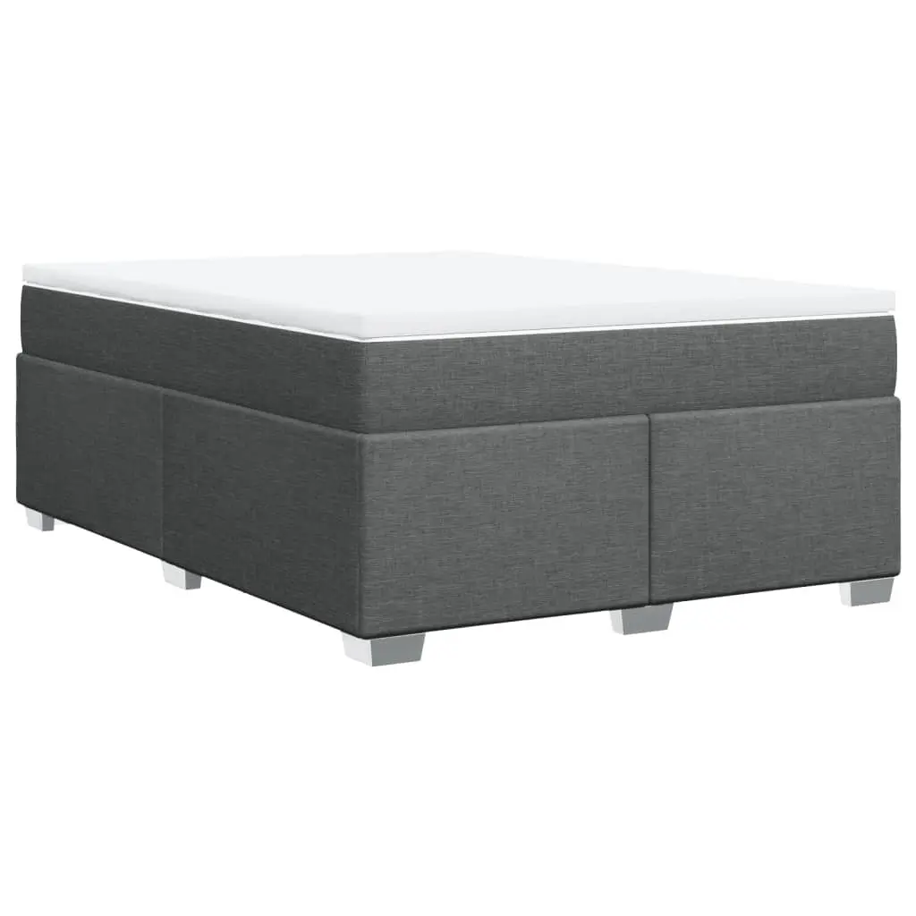 Queen Box Spring Bed with Pocket Mattress Topper Light Grey Fabric Bedroom