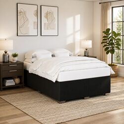 Queen Box Spring Bed with Pocket Mattress Dark Grey Fabric Bedroom Furniture