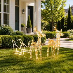 Delightful Christmas Decoration: Reindeer Sleigh with LEDs