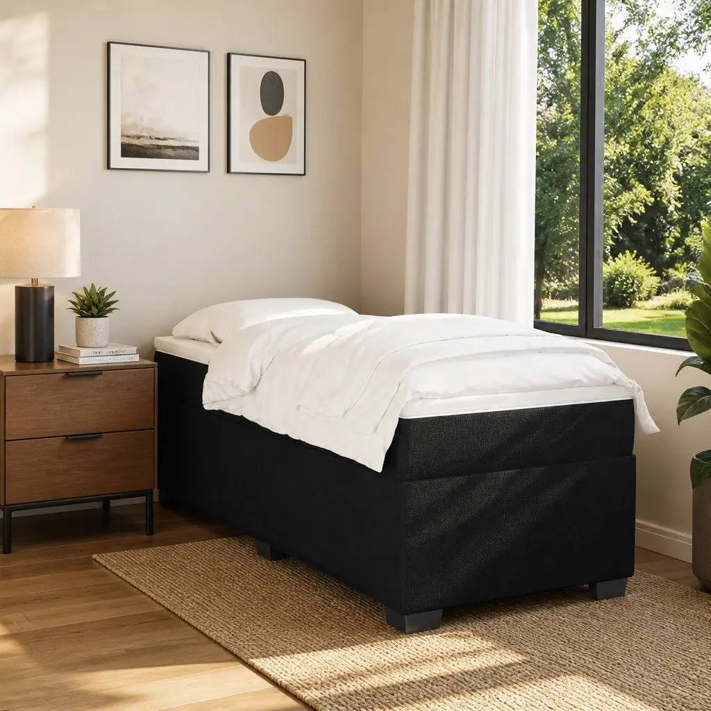 King Single Box Spring Bed Velvet Grey with Pocket Spring Mattress and Slatted Base