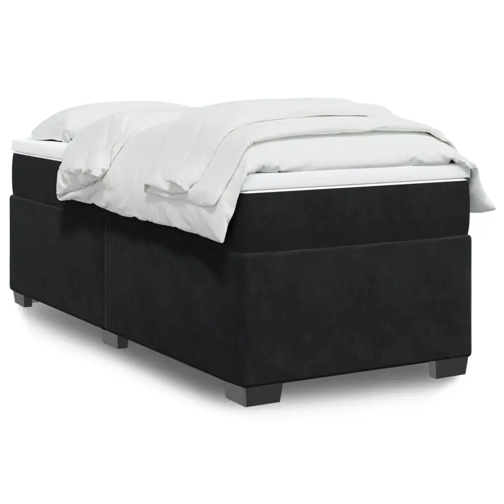 King Single Box Spring Bed Velvet Grey with Pocket Spring Mattress and Slatted Base