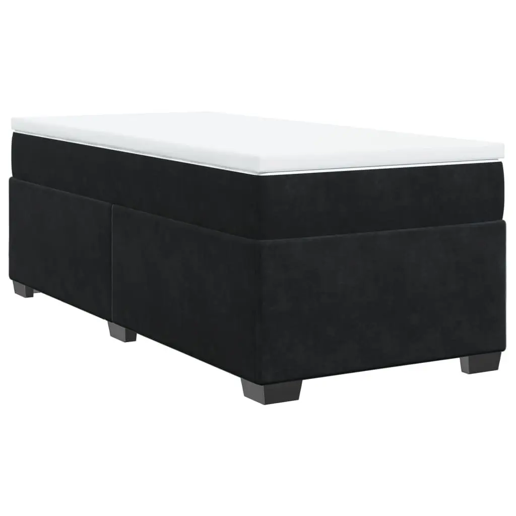 King Single Box Spring Bed Velvet Grey with Pocket Spring Mattress and Slatted Base
