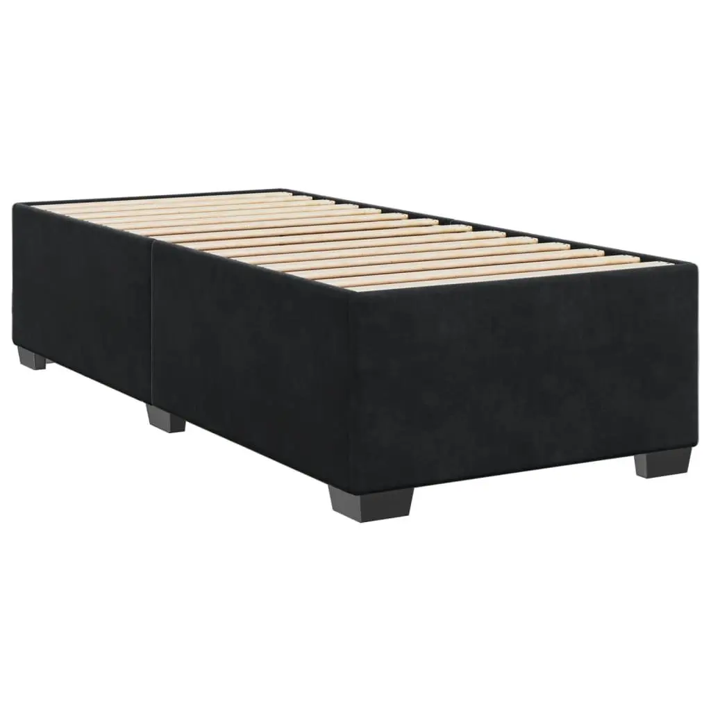 King Single Box Spring Bed Velvet Grey with Pocket Spring Mattress and Slatted Base