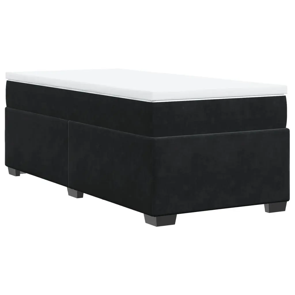 King Single Box Spring Bed Velvet Grey with Pocket Spring Mattress and Slatted Base