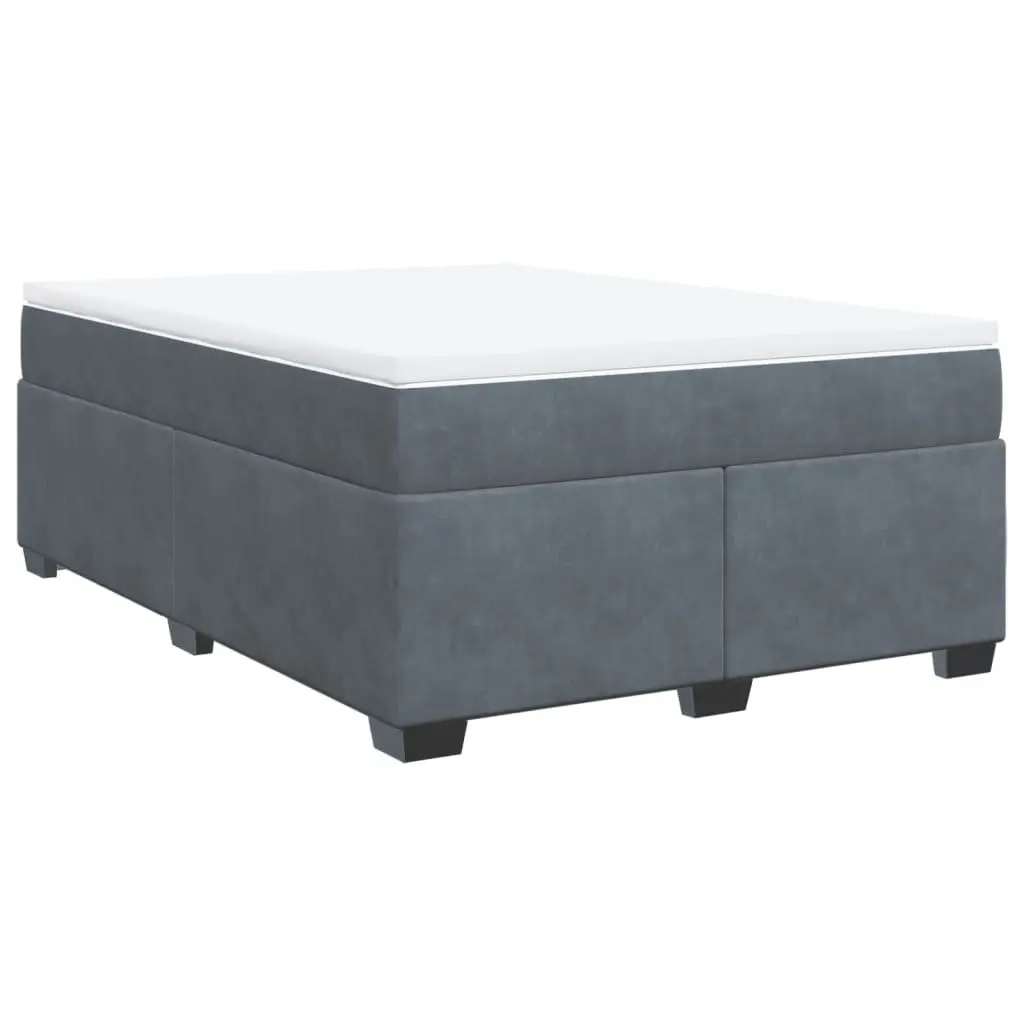 Box Spring Bed Velvet Dark Grey Full Size with Pocket Spring Mattress and Removable Topper