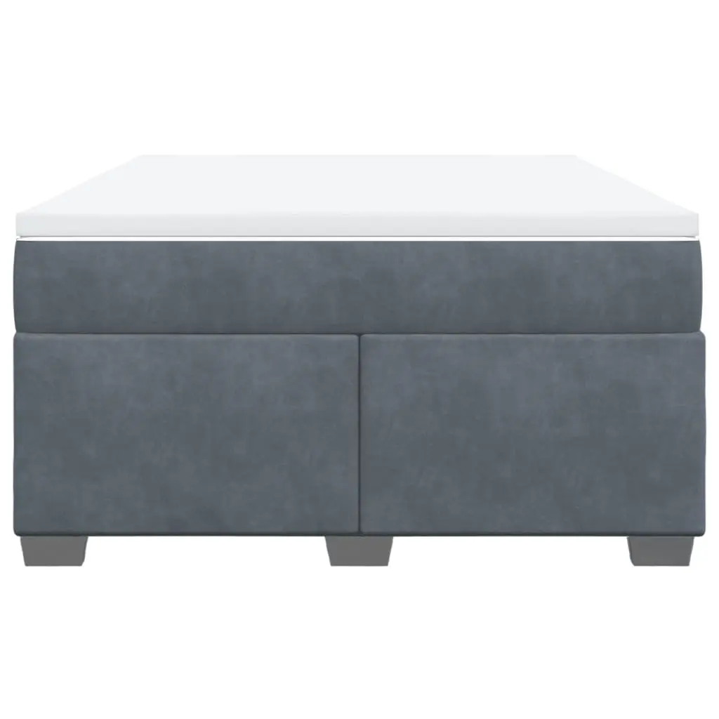 Box Spring Bed Velvet Dark Grey Full Size with Pocket Spring Mattress and Removable Topper