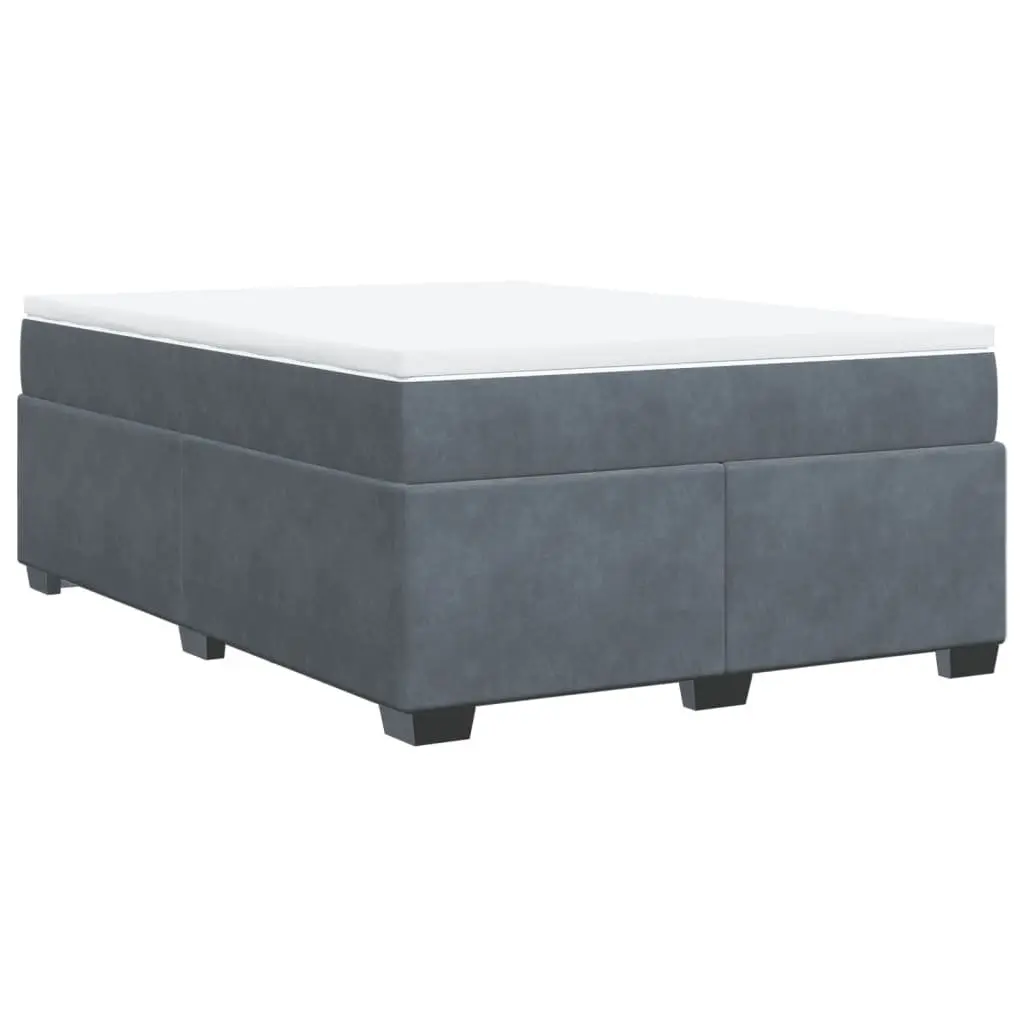 Box Spring Bed Velvet Dark Grey Full Size with Pocket Spring Mattress and Removable Topper
