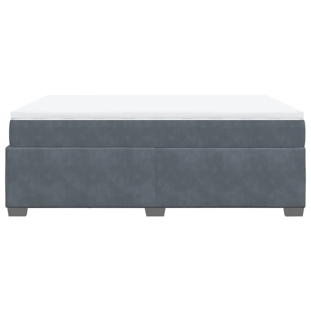 Box Spring Bed Velvet Dark Grey Full Size with Pocket Spring Mattress and Removable Topper