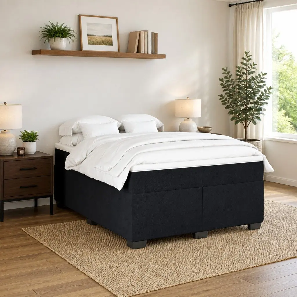 Box Spring Bed with Velvet Upholstered Frame