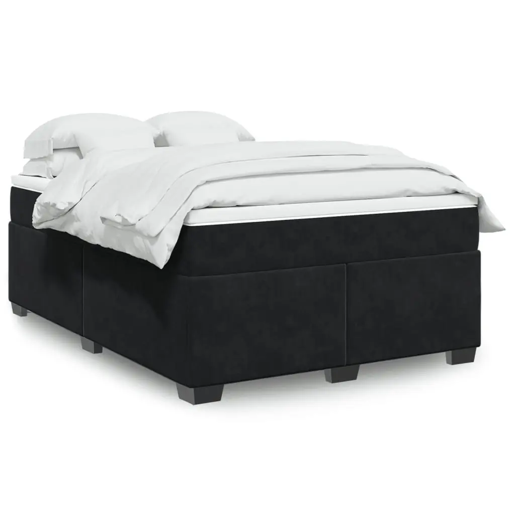 Box Spring Bed with Velvet Upholstered Frame