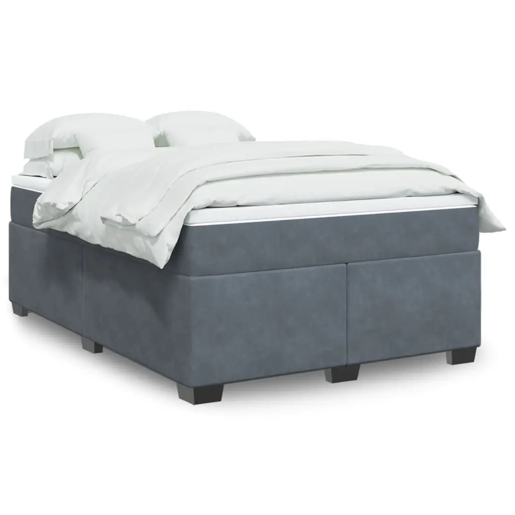 Grey Velvet Box Spring Bed for Restful Sleep