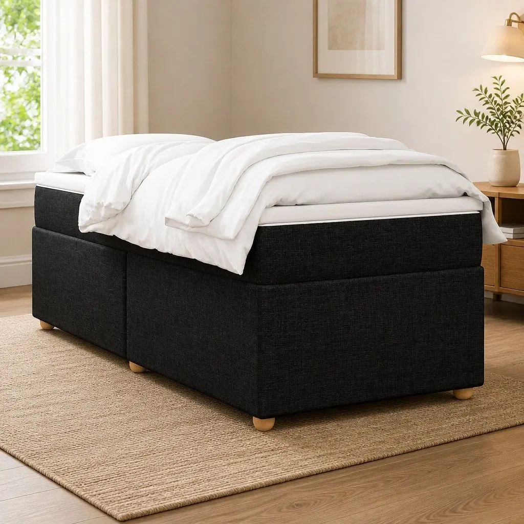 King Single Bed with Pocket Spring Mattress and Removable Topper in Black Fabric