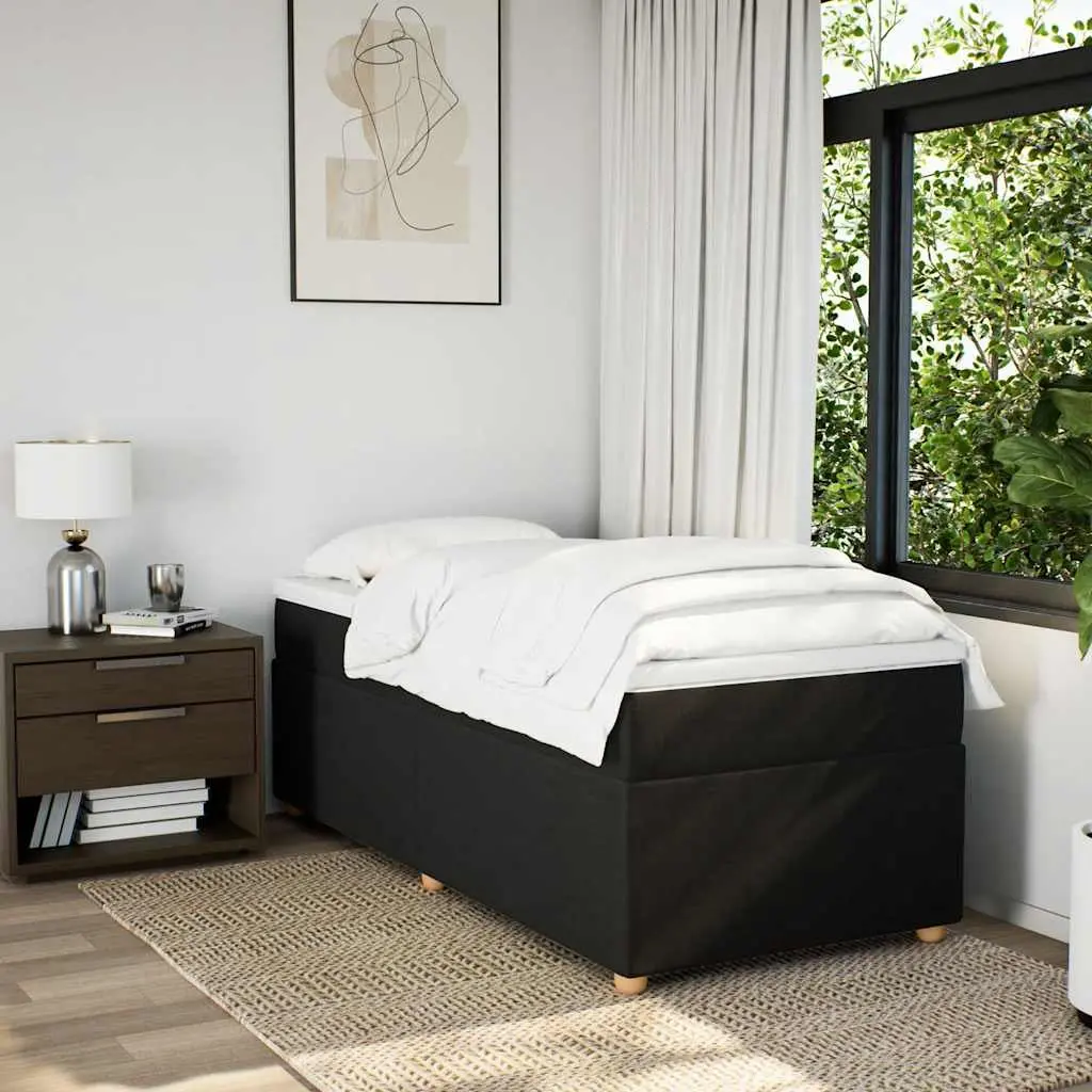 King Single Bed with Pocket Spring Mattress and Removable Topper in Black Fabric