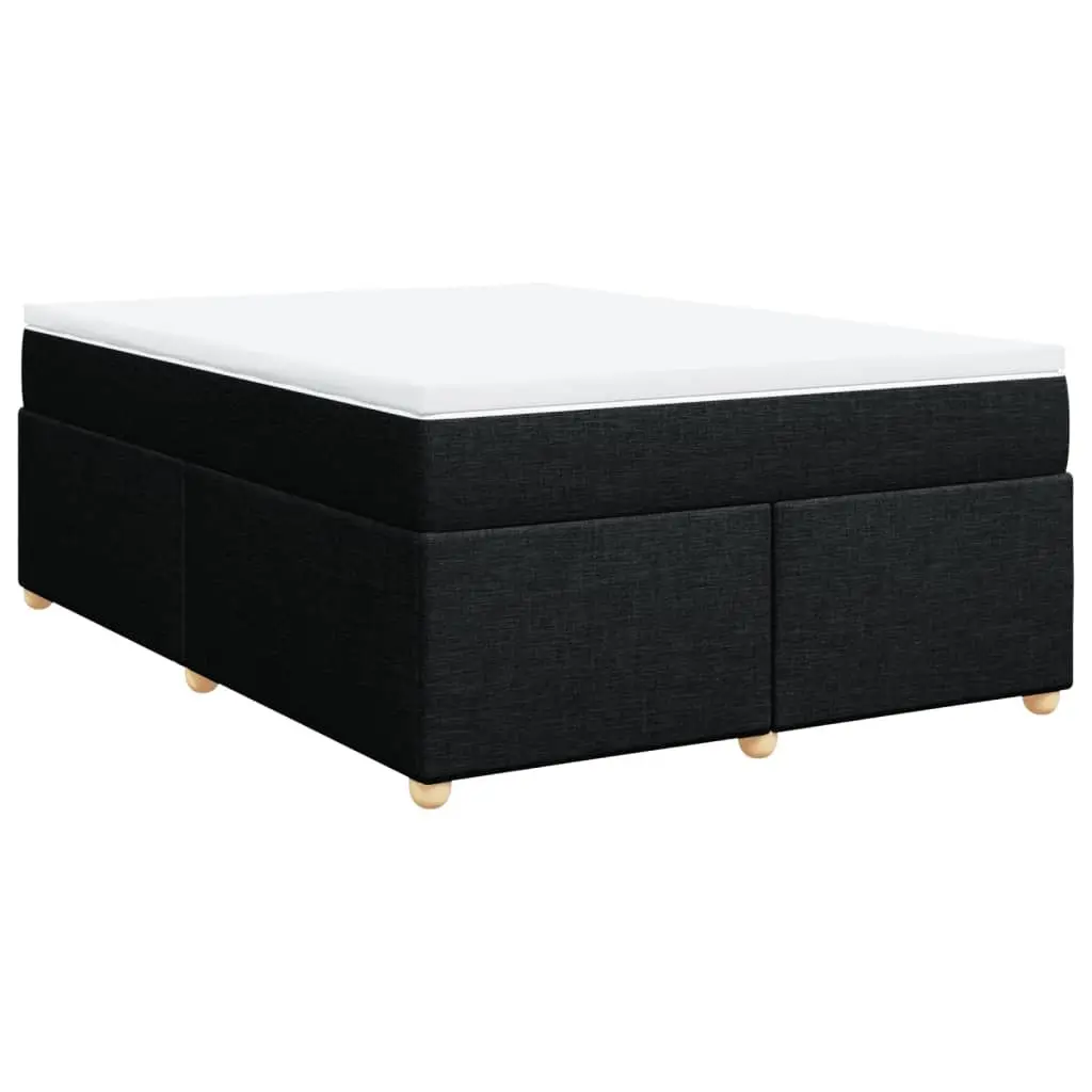 Double Box Spring Bed with Pocket Spring Mattress Black Fabric Double Size