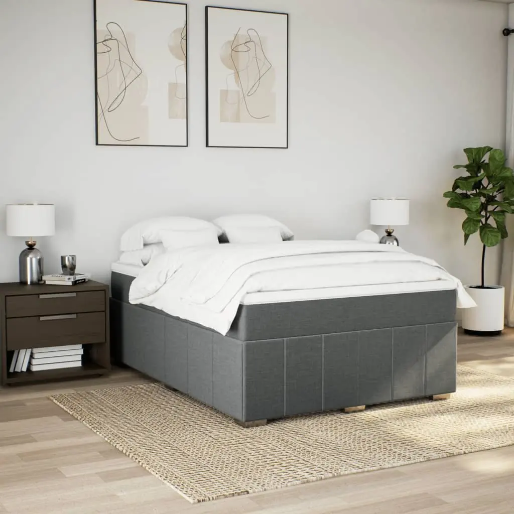Queen Size Grey Fabric Bed Frame with Pocket Spring Mattress and Supportive Slatted Base