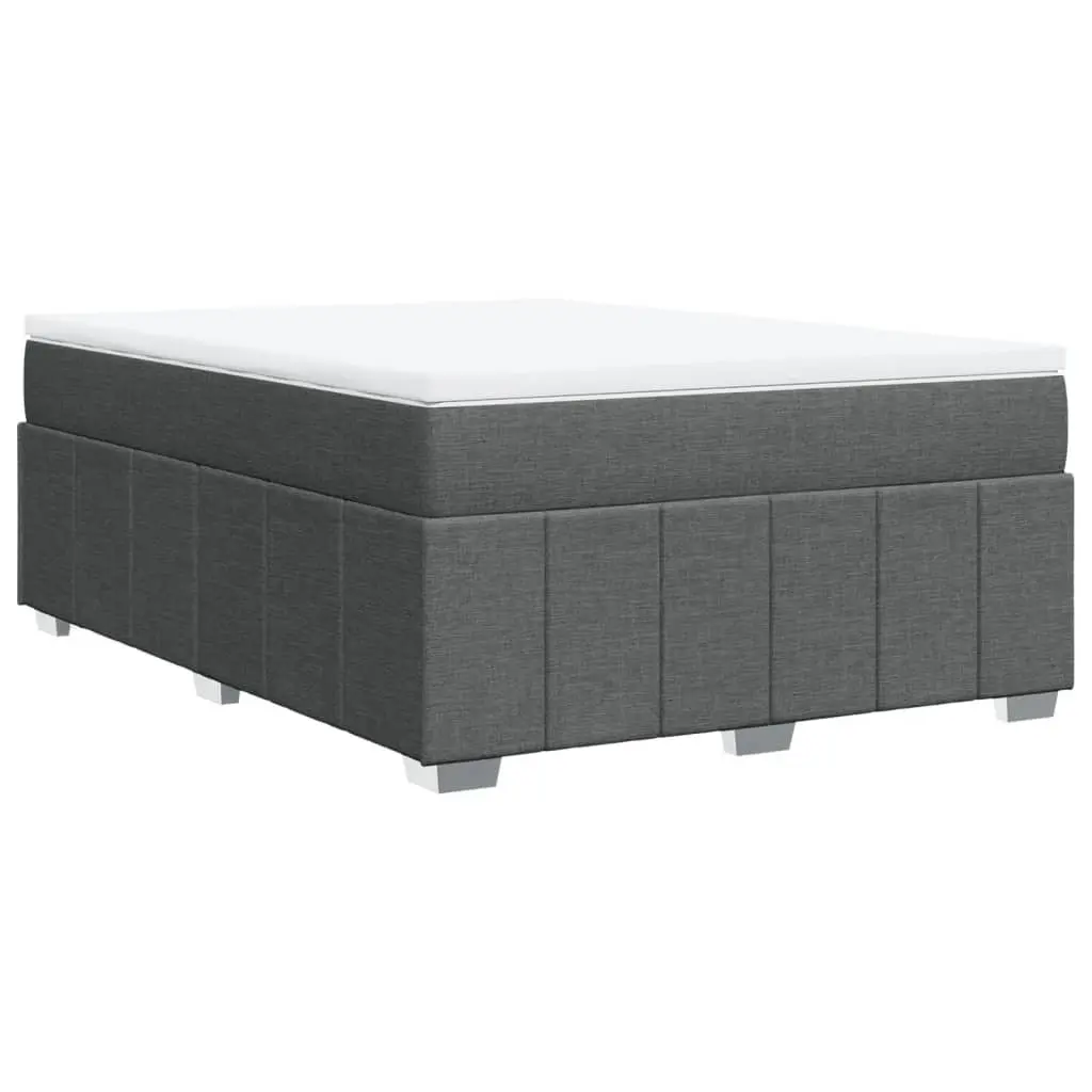 Queen Size Grey Fabric Bed Frame with Pocket Spring Mattress and Supportive Slatted Base