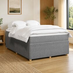 Your New Grey Fabric Double Box Spring Bed Awaits You