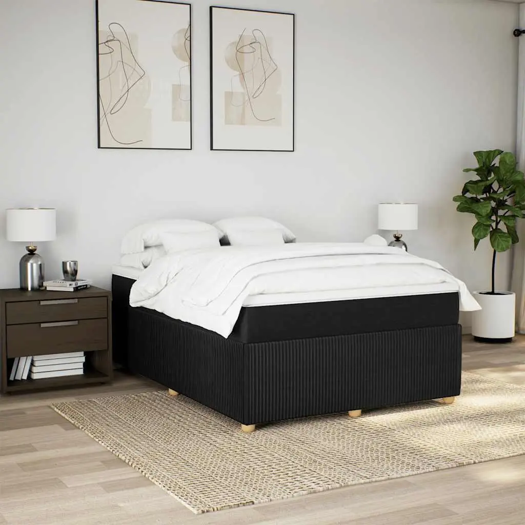 Double Box Spring Bed Pocket Spring Mattress Black Fabric Double Size