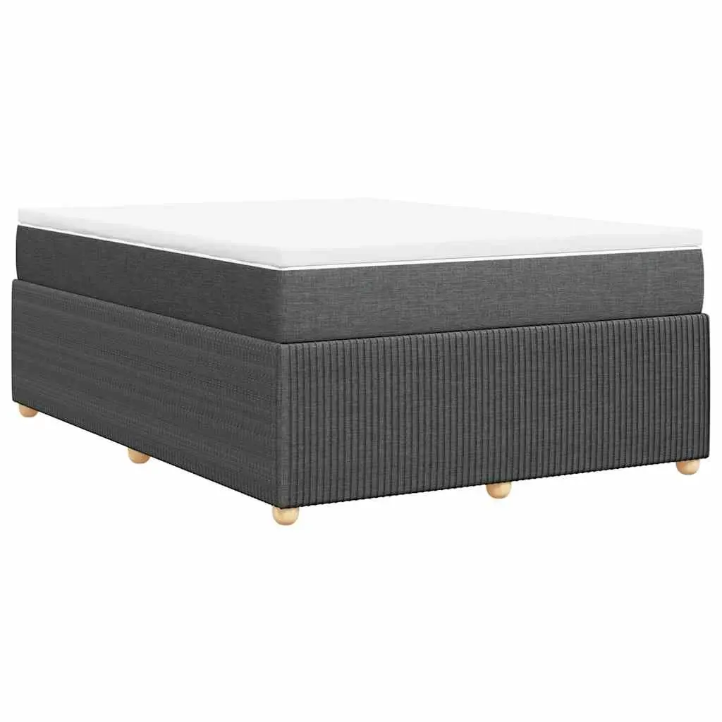 Double Box Spring Bed Pocket Spring Mattress Black Fabric Double Size