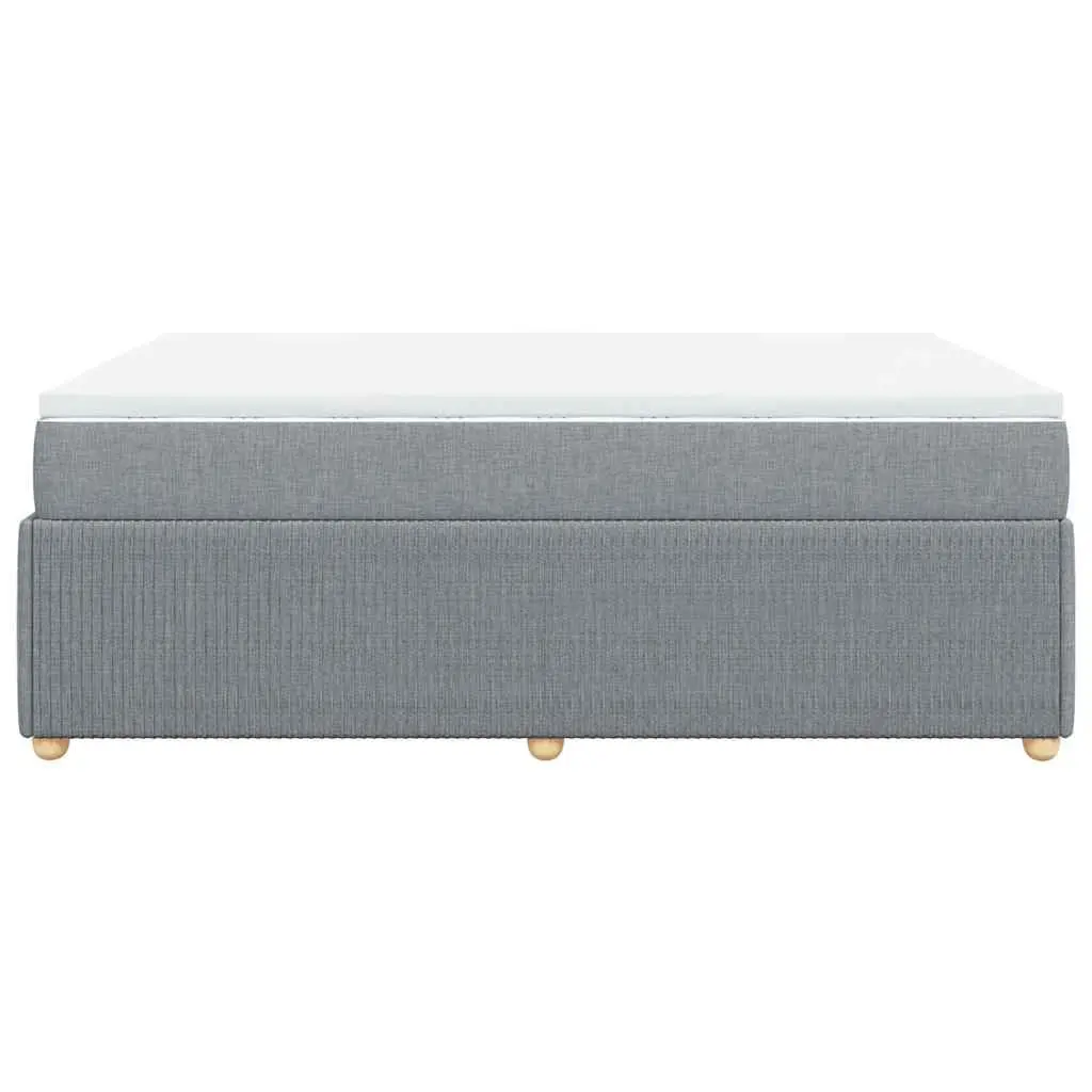 Queen Bed Frame with Pocket Sprung Mattress and Washable Topper Grey Polyester Fabric