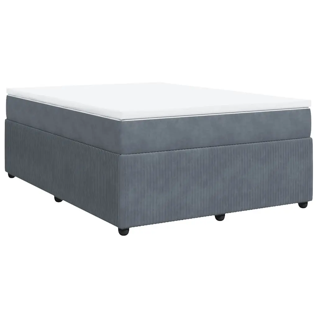 Box Spring Bed Grey Velvet Upholstered Frame with Pocket Spring Mattress
