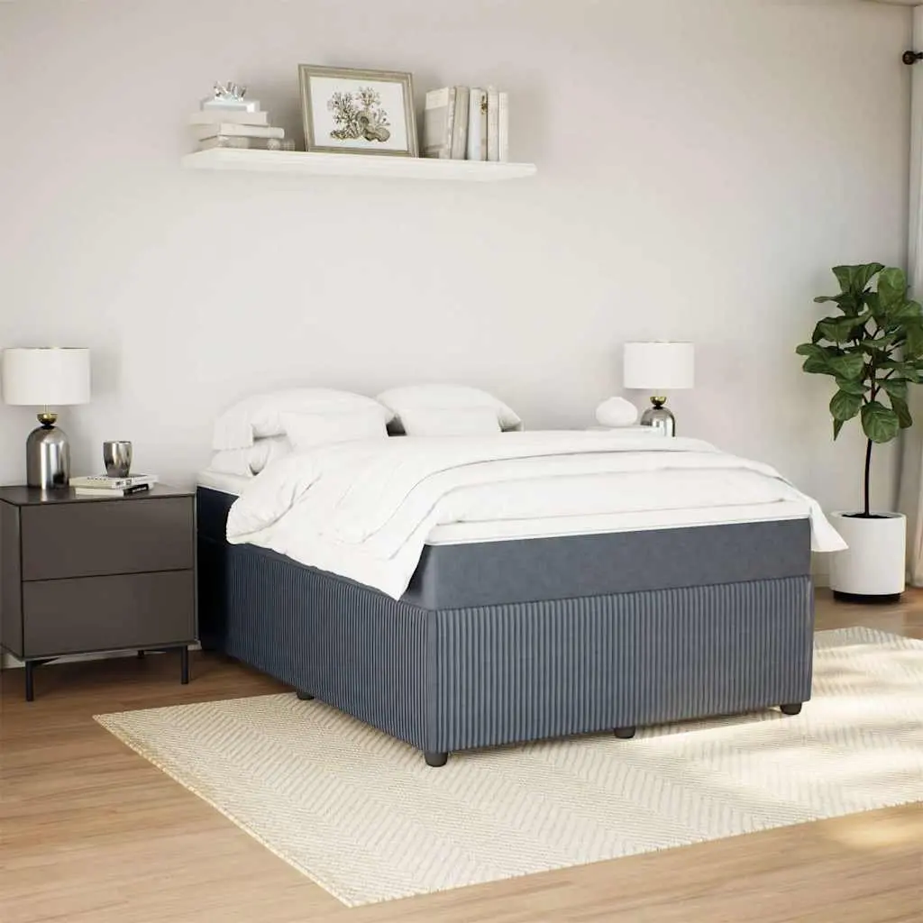 Box Spring Bed Grey Velvet Upholstered Frame with Pocket Spring Mattress