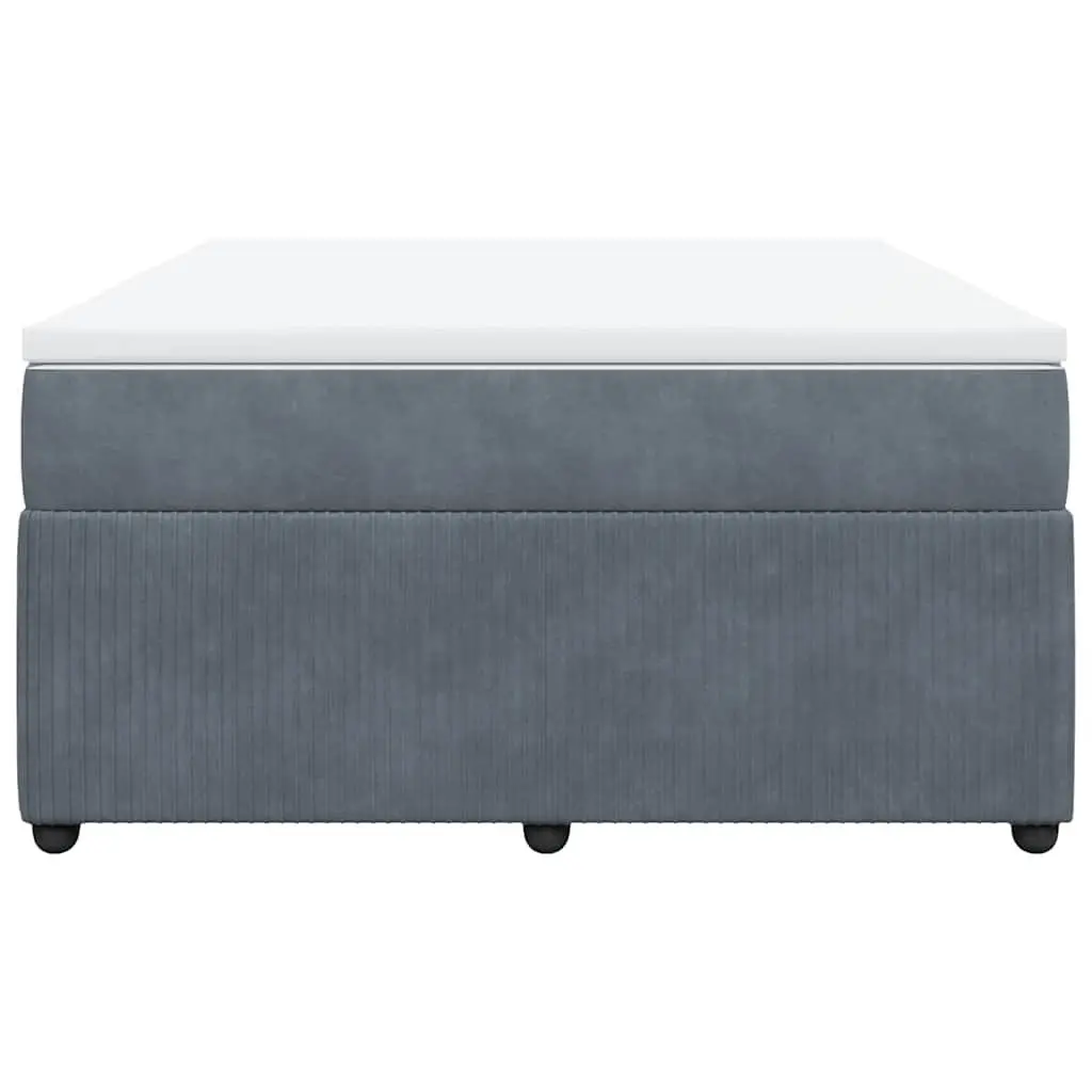 Box Spring Bed Grey Velvet Upholstered Frame with Pocket Spring Mattress