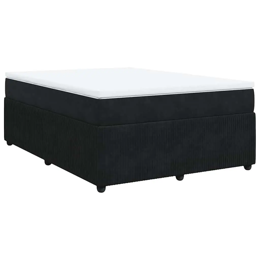 Double Velvet Upholstered Box Spring Bed with Pocket Sprung Mattress and Removable Topper Black