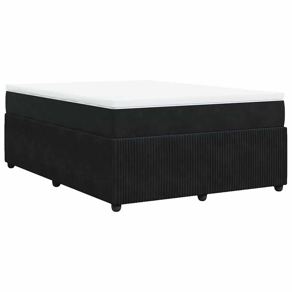 Double Velvet Upholstered Box Spring Bed with Pocket Sprung Mattress and Removable Topper Black