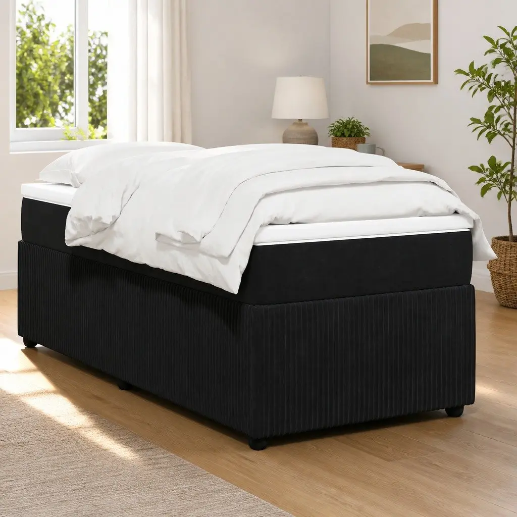 King Single Bed Frame Velvet with Pocket Spring Mattress and Mattress Topper