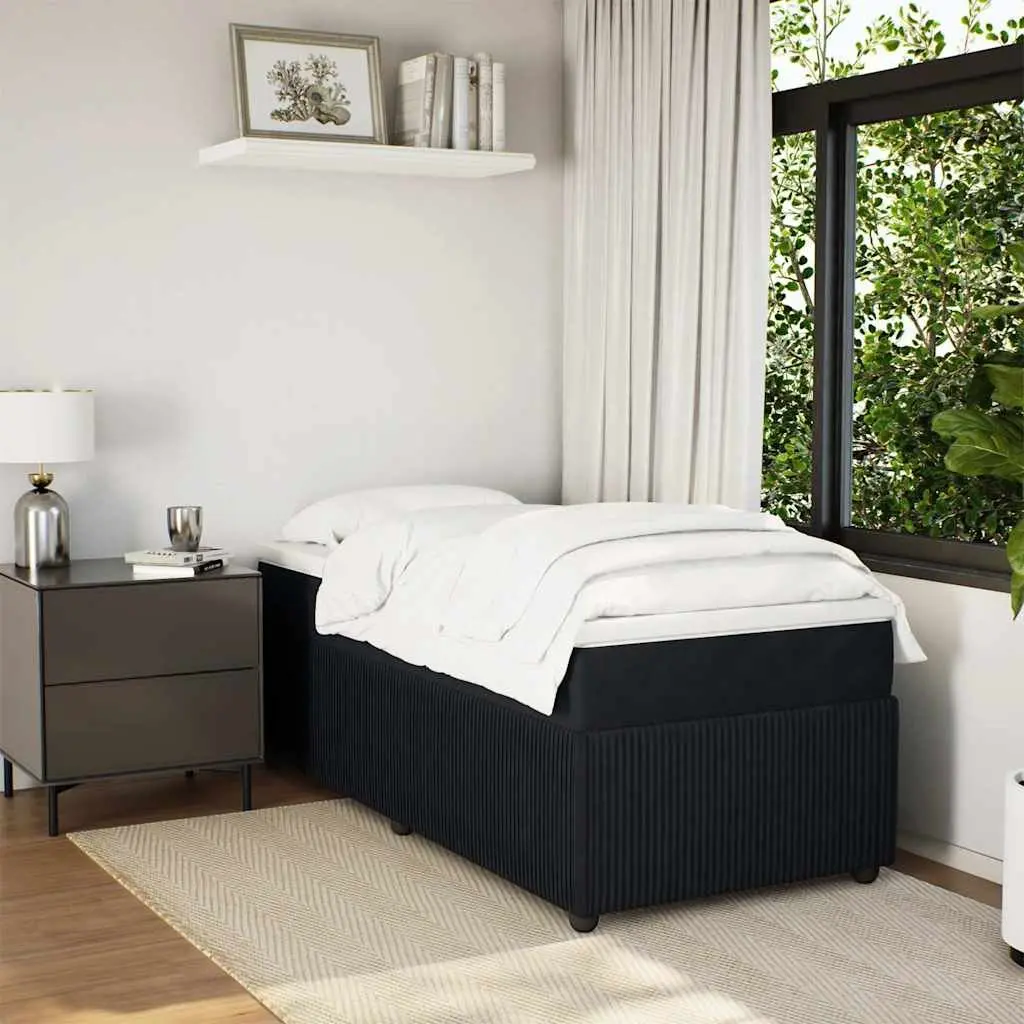 King Single Bed Frame Velvet with Pocket Spring Mattress and Mattress Topper