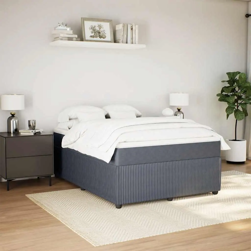 Box Spring Bed with Mattress Queen Size Grey Velvet Pocket Spring Frame