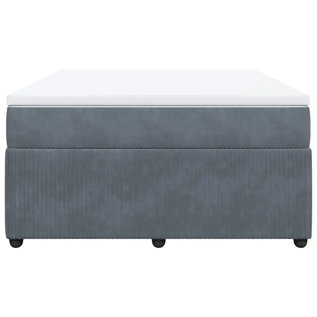Box Spring Bed with Mattress Queen Size Grey Velvet Pocket Spring Frame