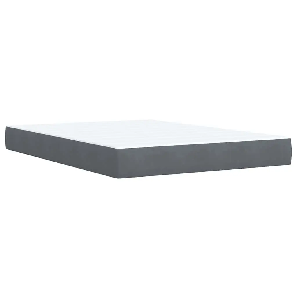 Box Spring Bed with Mattress Queen Size Grey Velvet Pocket Spring Frame