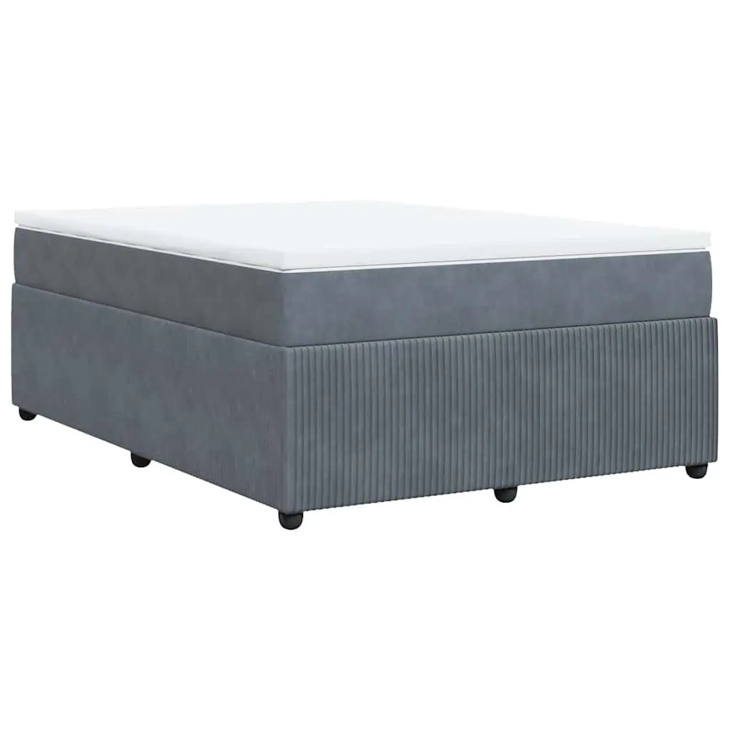 Box Spring Bed with Mattress Queen Size Grey Velvet Pocket Spring Frame