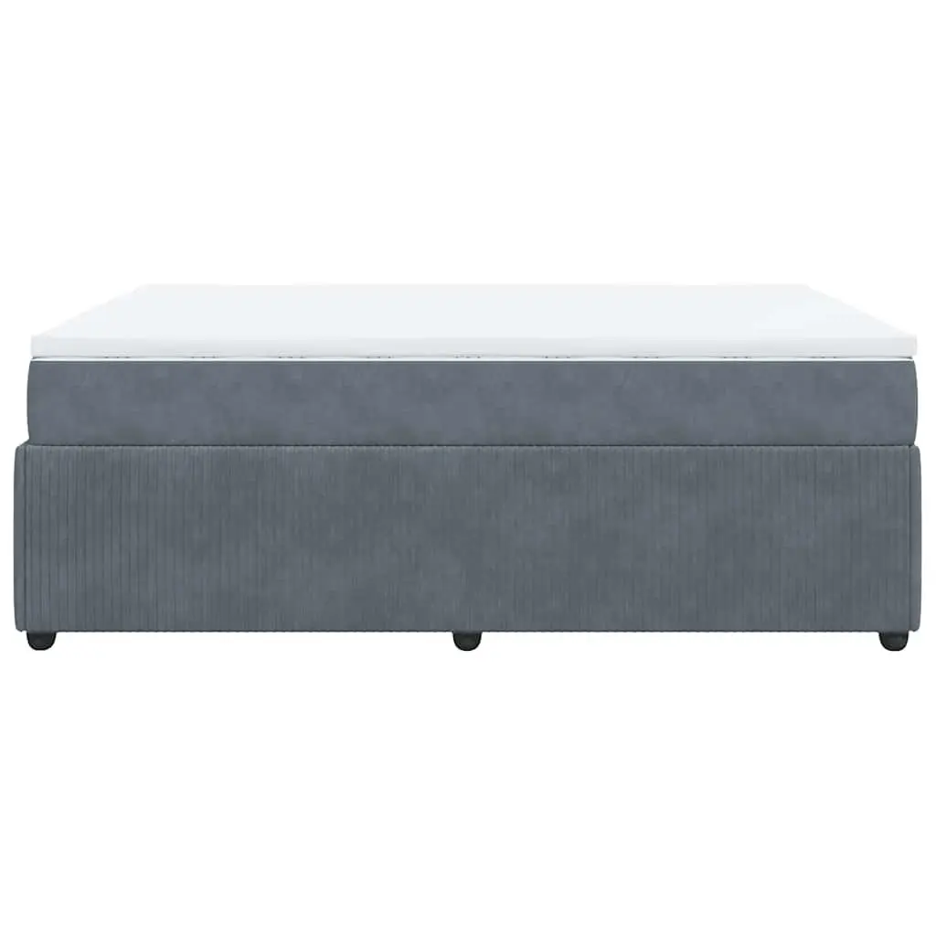 Box Spring Bed with Mattress Queen Size Grey Velvet Pocket Spring Frame