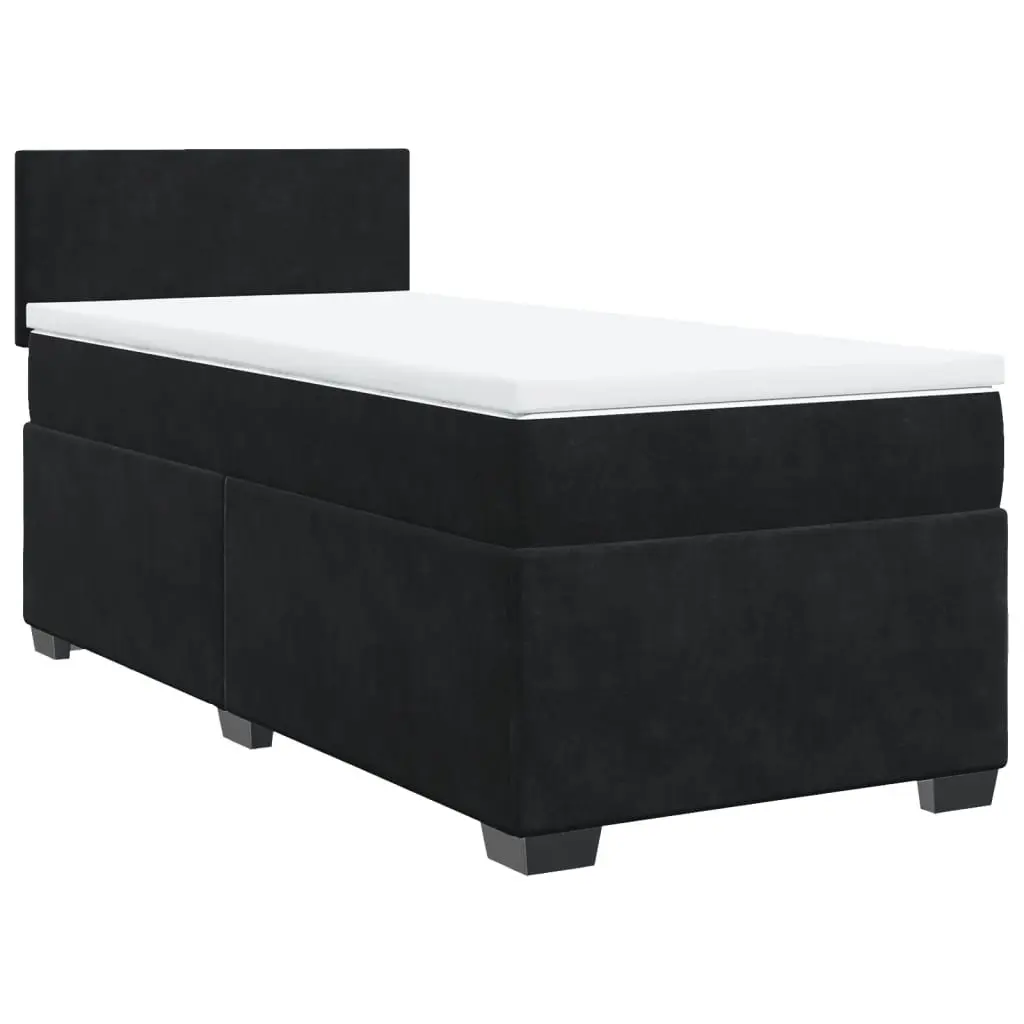 Box Spring Bed with Pocket Mattress King Single Black Fabric Frame Slats
