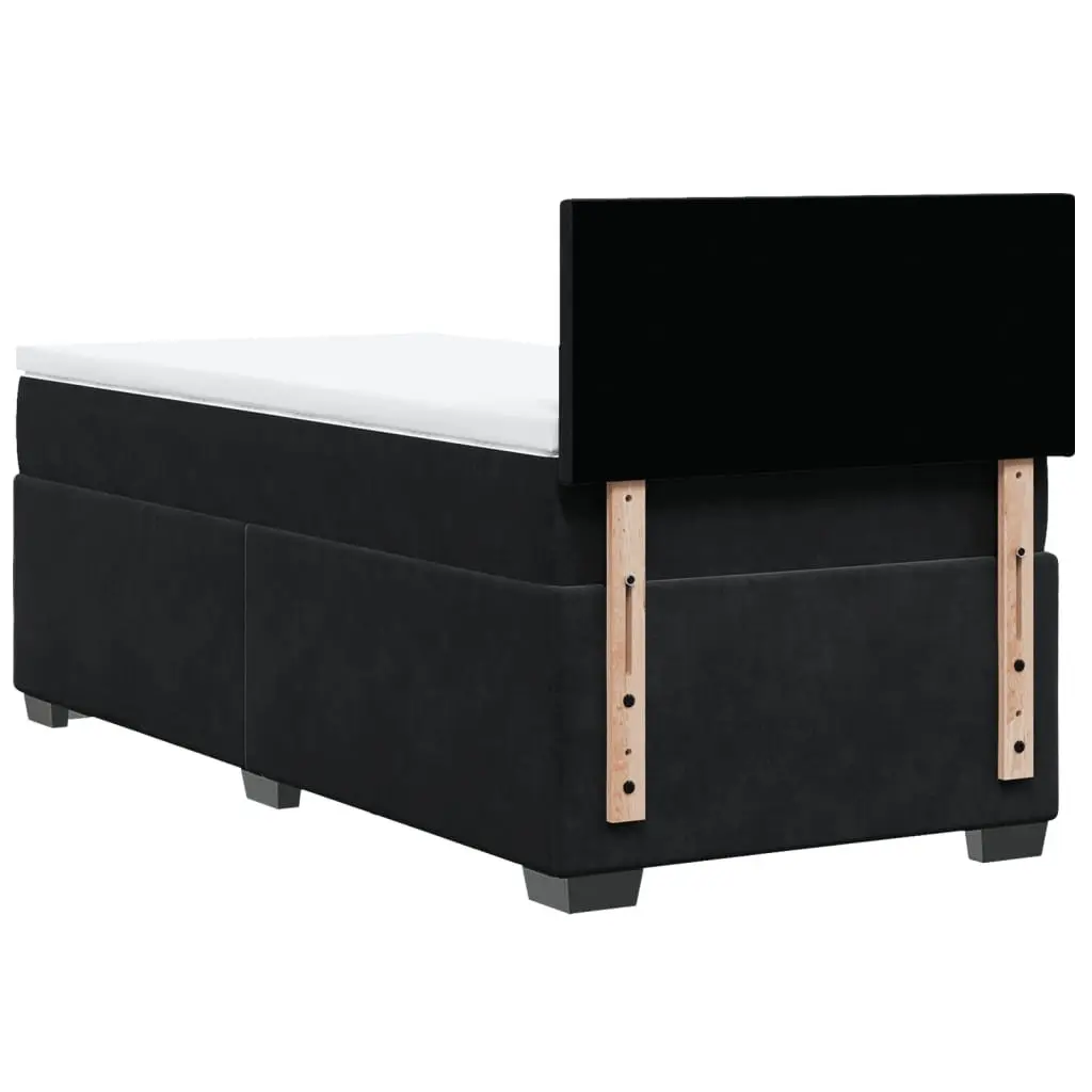 Box Spring Bed with Pocket Mattress King Single Black Fabric Frame Slats